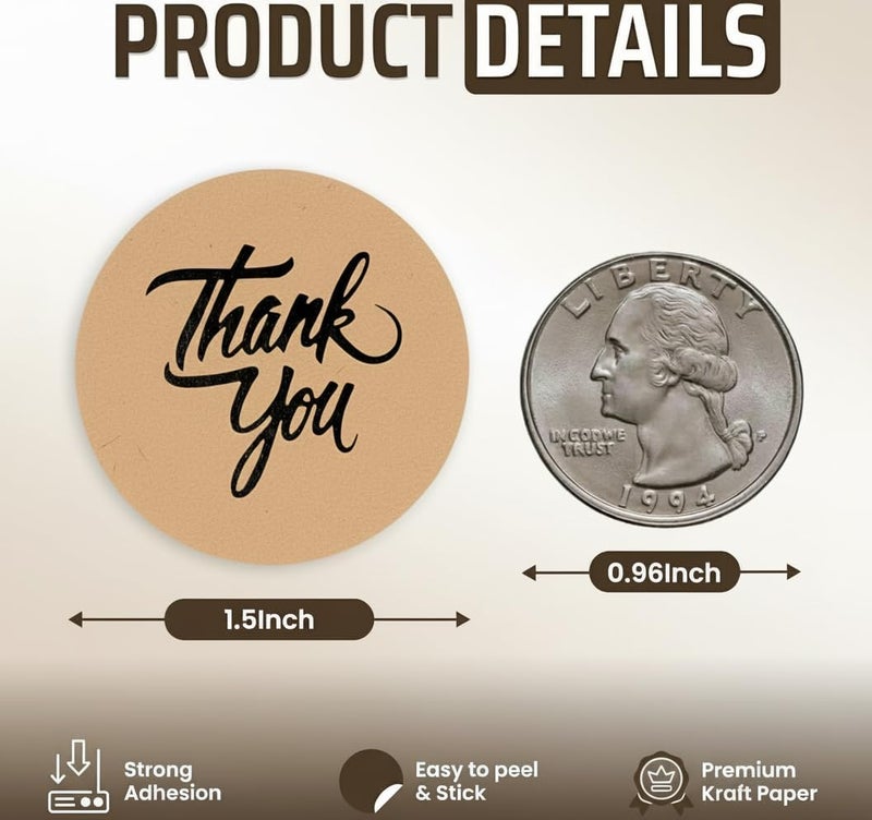 IBAKE 500 Thank You Stickers Roll – 1.5" Round Kraft Paper Labels with Black Script – Self-Adhesive Stickers for Small Business Packaging, Paper Bags, Gift Boxes & Envelopes - Image 2